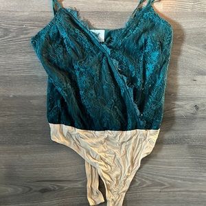 Green lace body suit